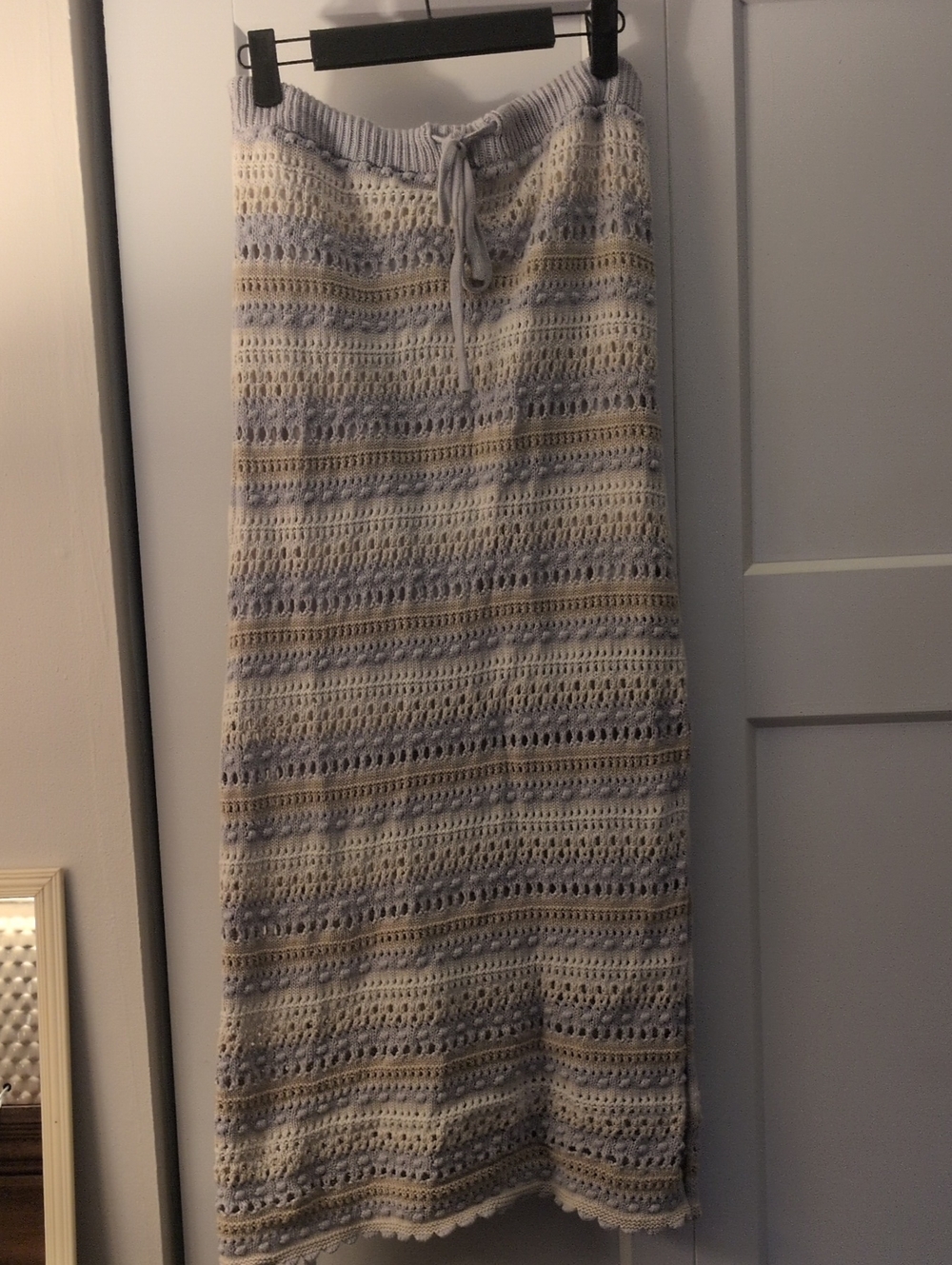 Jessica Simpson Cream, Light Blue and Tan Crochet Maxi Skirt